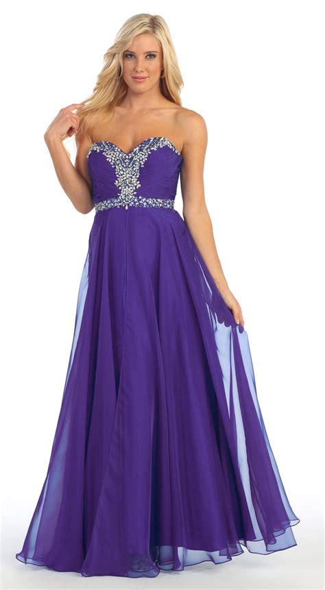 Purple A Line Prom Gown Sweetheart Neck Rhinestone Empire Waist