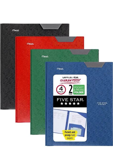 Five Star 2 Pocket Folder 4 Pack Plastic Folders With Stay Put Tabs