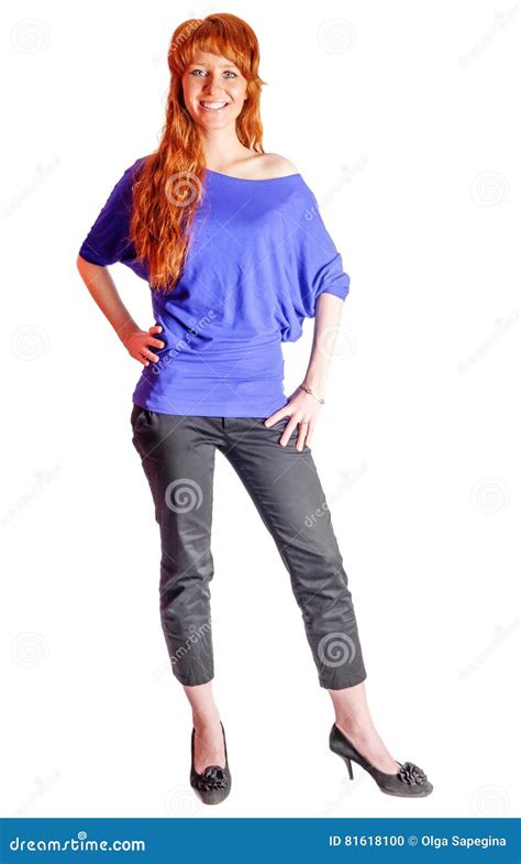 Redhead Woman Standing Stock Photo Image Of Good Full 81618100