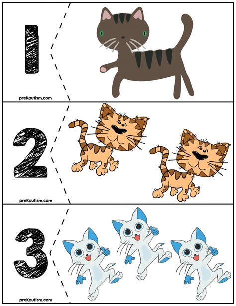 Free Educational Materials | Cat Quantity Puzzles | Pets preschool