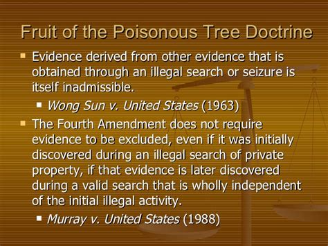 The logic of the terminology is that if the source (the tree) of the evidence or evidence itself is tainted, then anything gained (the fruit) from it is tainted as well. Ch 15 Search and Seizure