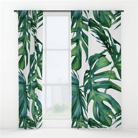 Classic Palm Leaves Tropical Jungle Green Window Curtains Leaf Curtains