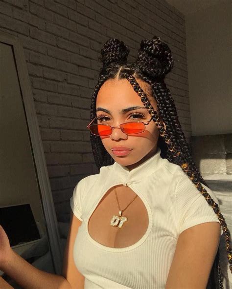 Space Buns On Box Braids Are So Cute This Style Is Box Braids Half Up