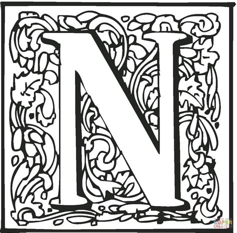 Letter N With Ornament Coloring Page Free Printable Coloring Pages