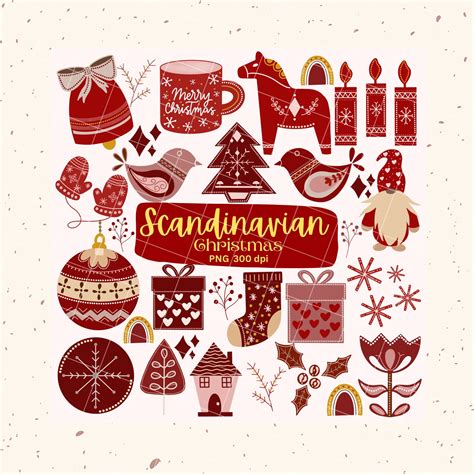 Scandinavian Christmas Clipart Red Christmas Clipart Nordic Christmas