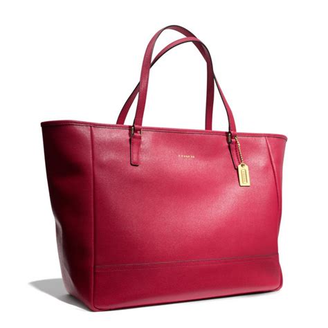 Coach Large City Tote In Saffiano Leather In Red Brassscarlet Lyst