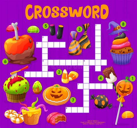 Halloween Sweets And Desserts Crossword Quiz Grid Stock Illustration