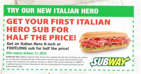 Download the subway app and get exclusive mobile discounts on a range of menu items. Subway Coupons, Promotions, Specials for October 2018