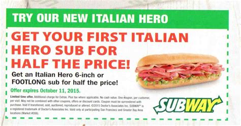 Download the subway app and get exclusive mobile discounts on a range of menu items. Subway Coupons, Promotions, Specials for October 2018