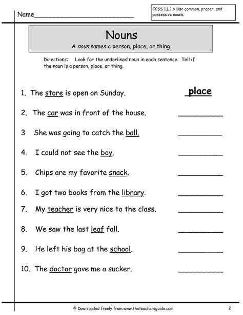 Worksheets Of Nouns For Grade 1