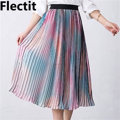 Flectit Rainbow Accordion Pleated Skirts 2018 Casual Stripes Dots Print