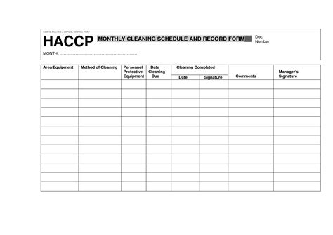 HACCP Cleaning Schedule And Record Form In Cleaning Schedule Templates Monthly Cleaning