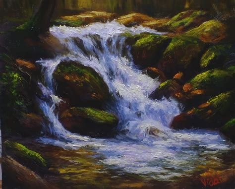 Waterfall Snowy Mountains Painting By Christopher Vidal Artmajeur