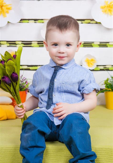 Cute Boy In A Blue Denim Shirt And Tie Jeans Stock Photo Image Of