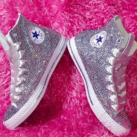 Whitesilver High Top Luxe Converse Bedazzled Shoes Bling Converse