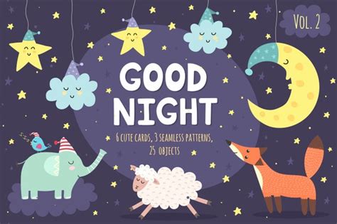 Good Night Clipart And Digital Paper Sweet Dreams Seamless Etsy Israel