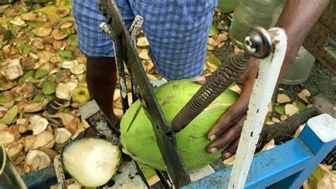 Tender Coconut Cutting With Hand Made Machine Youtube