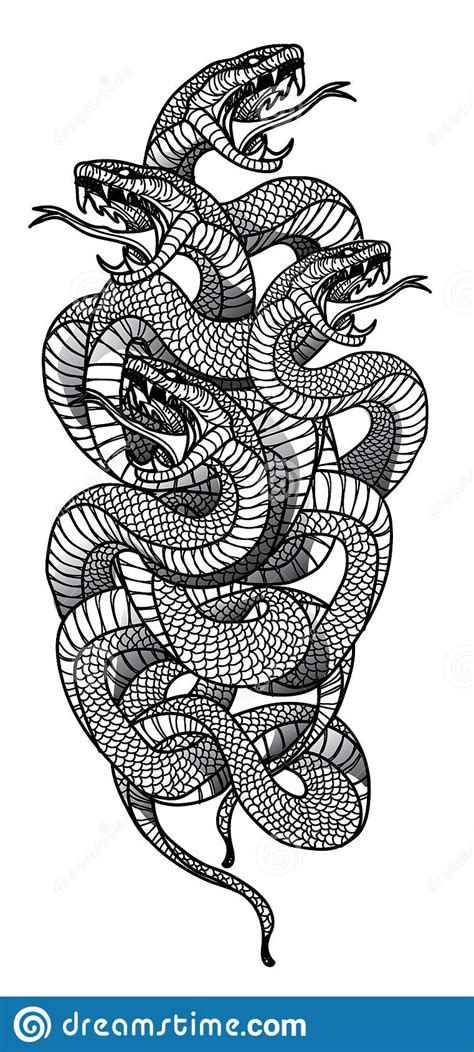 Tattoo Art Snake Hand Drawing And Sketch Black And White Stock Vector