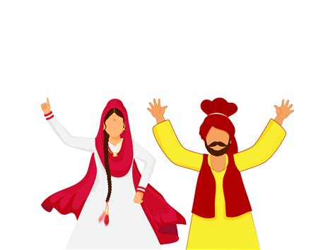 Dibujos Animados Punjabi Pareja Haciendo Bhangra En Blanco Antecedentes