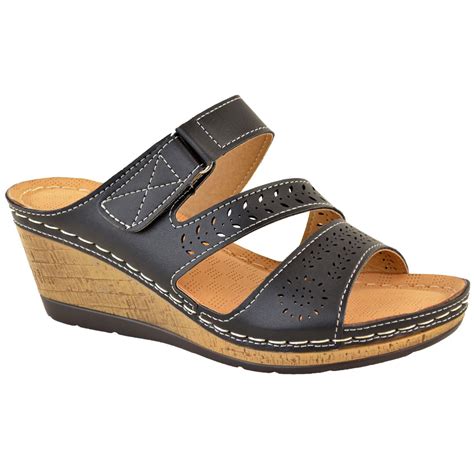 Womens Ladies Low Heel Wedge Comfort Wide Casual Sandals Slip On Mules Size New Ebay