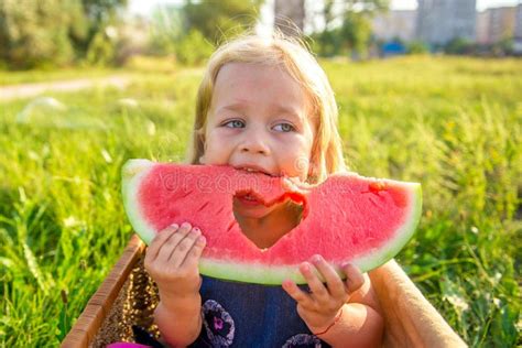 Happy Child Eating Watermelon Stock Image Image Of Space Copy 76770609