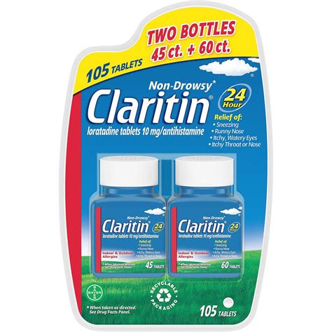 Claritin 24 Hour Non Drowsy Allergy Relief 10mg Tablets 105 Ct