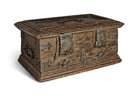 A German Painted Wood And Iron Mounted Casket First Half 17th Century