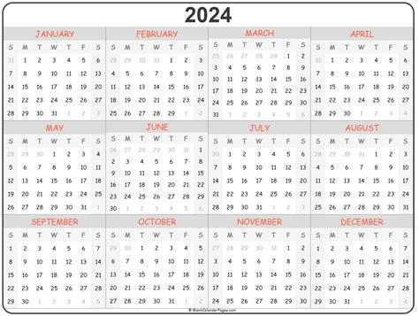 Free Printable Calendar 2024 Yearly Printable Online