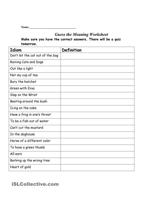 Guess The Meaning Of These Idioms Worksheet Free Esl Printable