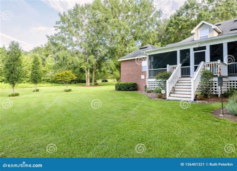 Colonial Brick House With Large Yard Stock Image Image Of Large