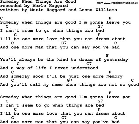 Merle Haggard Song Someday When Things Are Good Lyrics And Chords