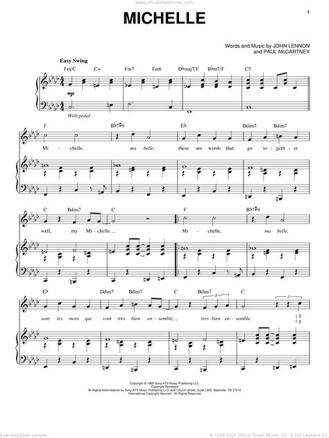 Sehr umfangreiche sammlung, mit bequemer sortiert nach komponisten. Beatles - Michelle sheet music for voice and piano PDF