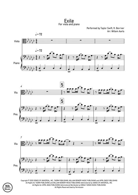 Exile Arr Willem Aarts Sheet Music Taylor Swift Feat Bon Iver