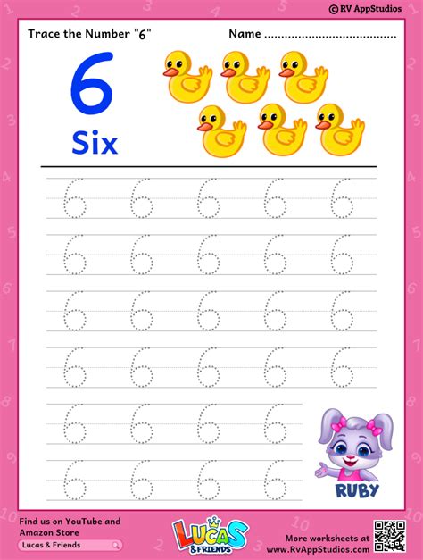 Trace Number 6 Worksheet For Free For Kids