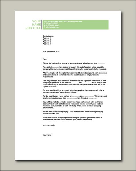 Free Cover Letter Example 2 Green