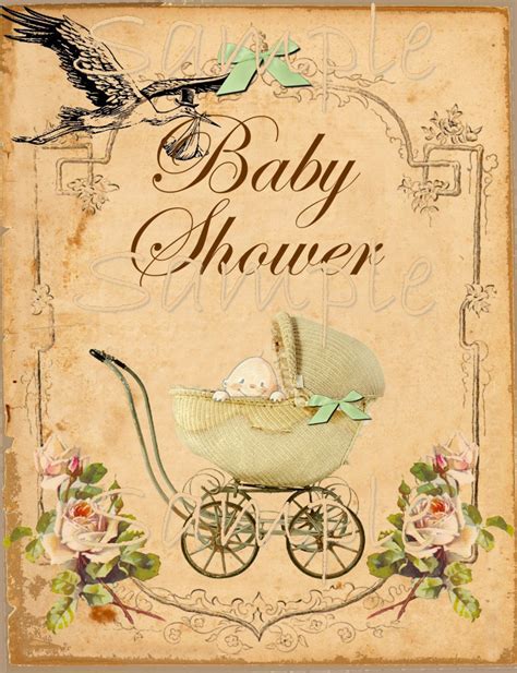 You can use them to create thank you notes for your baby shower guests. Vintage Baby Shower Printable Flat Card 5 x 7