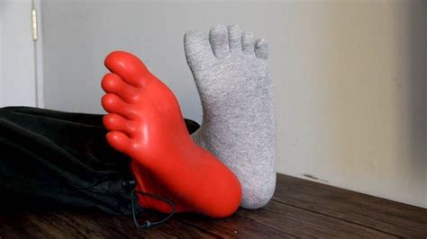 trying on my new red latex toe socks youtube