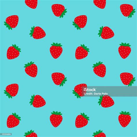 Red Strawberries Pattern On Blue Background Stock Illustration