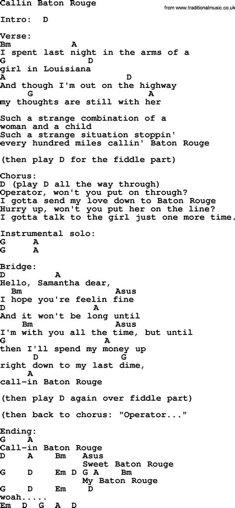 Callin Baton Rouge, by Garth Brooks - lyrics and chords