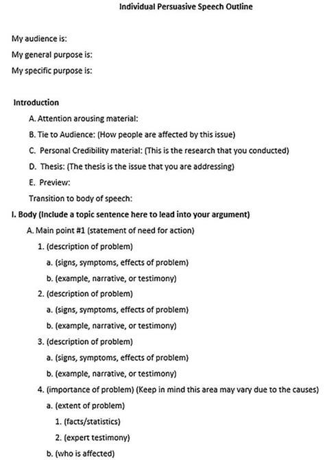 Sample Persuasive Speech Outline Template As A Speech Delivery Aid