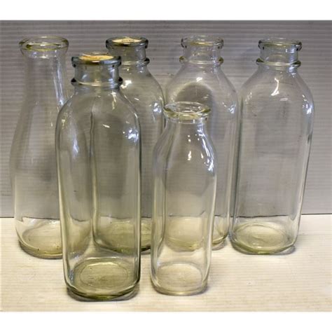 Vintage Glass Milk Bottles 7 With Lids