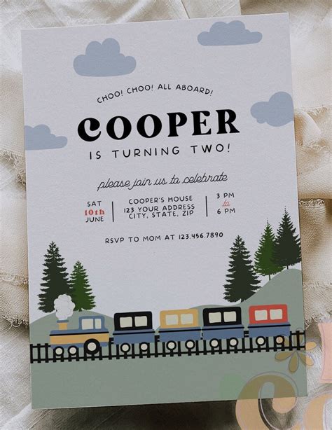 Editable Train Birthday Party Invitation Template Digital Etsy