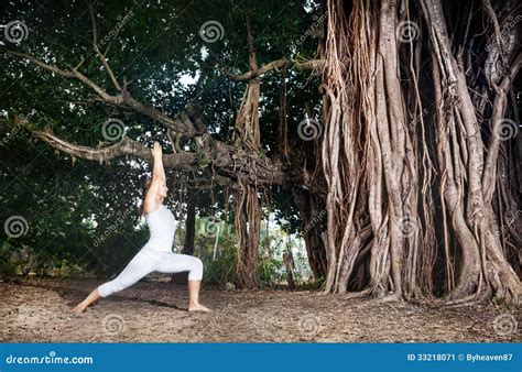 Yoga Near Banyan Tree Stock Image Image Of Beautiful
