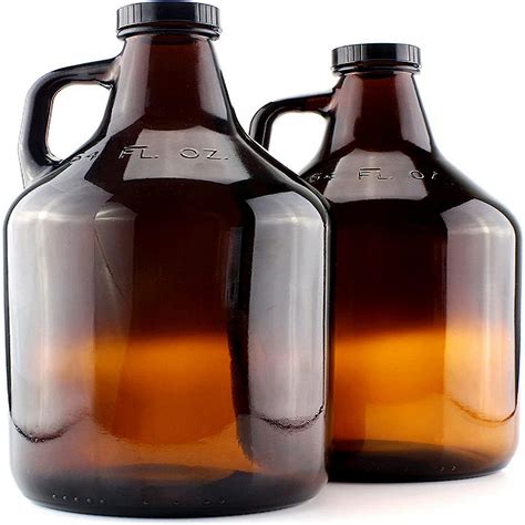 Cornucopia 64oz Amber Glass Growler Jugs Half Gallon 2 Pack Wblack Phenolic Lids Great For