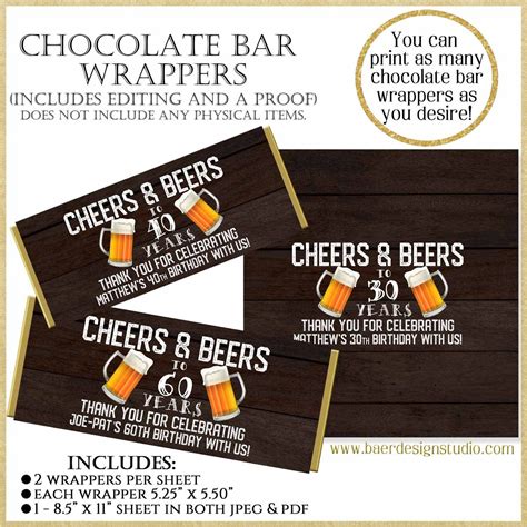 Cheers And Beers Candy Bar Wrapper60th Birthday Chocolate Bar Etsy