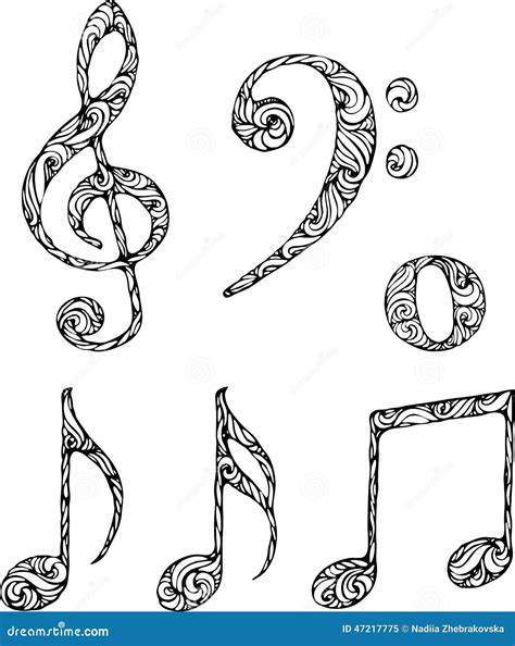 Isolated Musical Symbols With Abstract Pattern Stock Vector