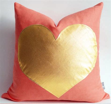 Sukan Red Coral Gold Heart Pillow Heart Shaped Pillow By Sukan 35