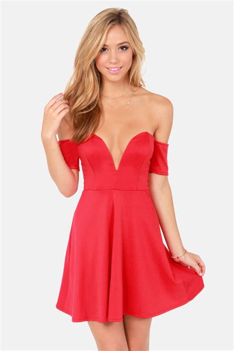 Sexy Red Dress Off The Shoulder Dress Skater Dress 4300
