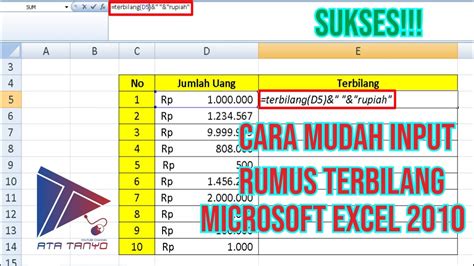 Rumus Terbilang Microsoft Excel 2010 Tutorial Cara Memasang Rumus
