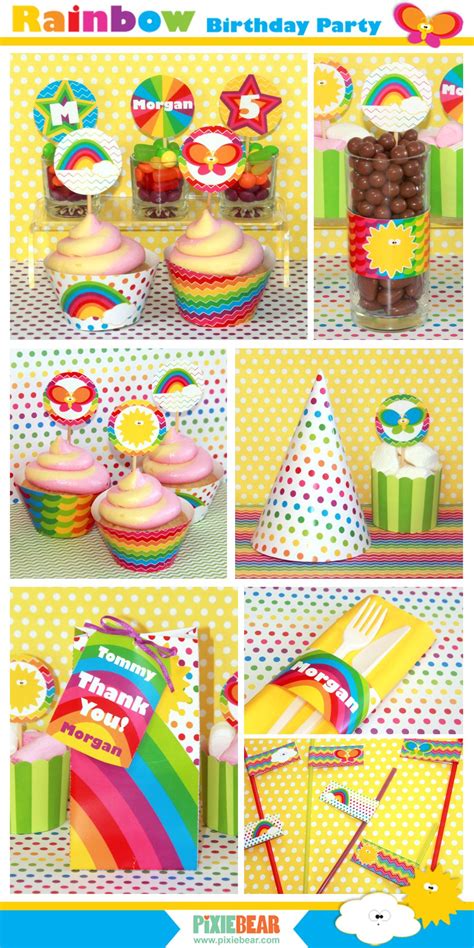 Rainbow Party Printables Package By Pixiebearparty On Etsy Rainbow